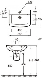 Фото JacobDelafonPANACHE/KANDEL E1435+E1431 Комплект раковина 60х48 см + полупьедестал