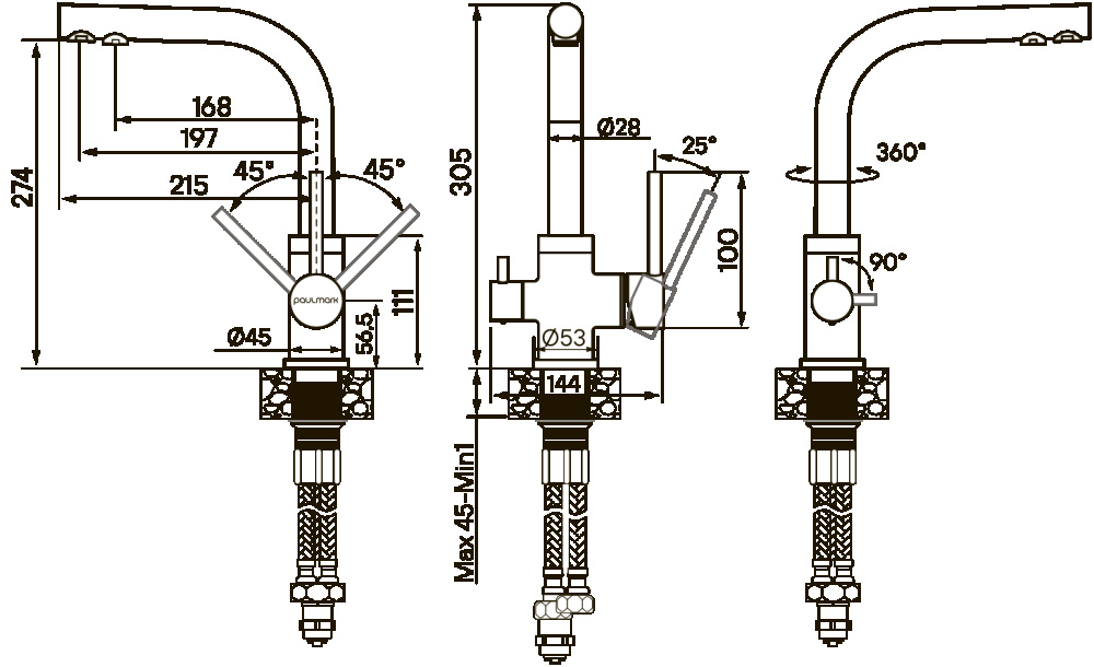 Смеситель для кухни Paulmark Essen (Es213011-DG) графит