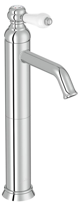 Фото Смеситель Jacob Delafon Louise E24361-CP для раковины, высокий, без донного клапана, хром/белый