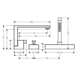 Фото Axor Edge 46431990 Смеситель на борт ванны, на 3 отв., с ручн.душем, излив 210мм,  алмазн. огранка, 