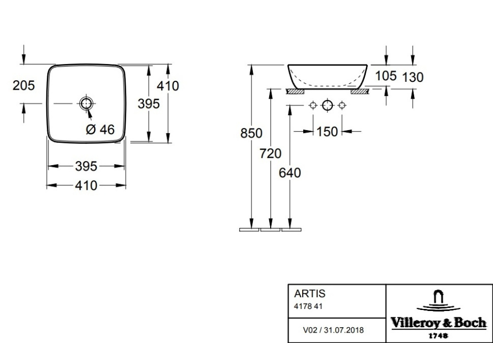 Фото Раковина накладная для ванной комнаты 41х41 см Villeroy Boch Artis 417841BCT3 (цвет macaroon)