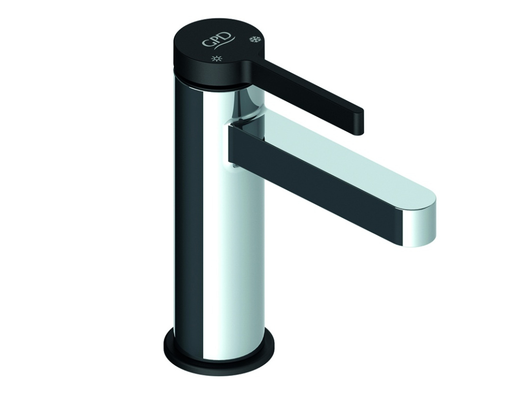 Фото Смеситель GPD Gildo MLB165-K-S, для раковины, без донного клапана, хром/черный