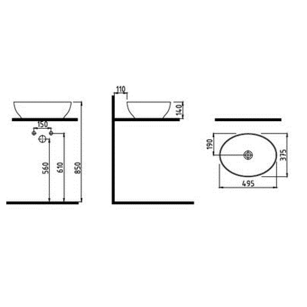 Раковина Bien Motto MTLG05002FD0W3000 49.5 x 37.5 x 14 см на столешницу овальная, белый