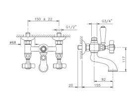 Фото Смеситель Nicolazzi Dames Anglaises 1400GB78 для душевой стойки, гальваническое золото, ручки P.M. B