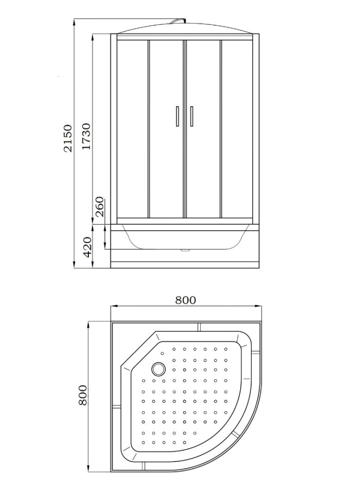 Душевая кабина 80x80x215 Parly (EB821) белый, Без гидромассажа, ABS-пластик, Поддон высокий