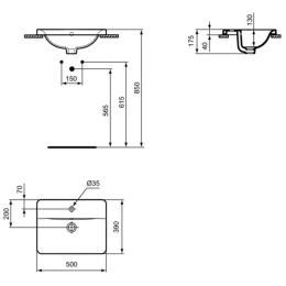 Фото Прямоугольная раковина встраиваемая под столешницу 50х39 см Ideal Standard CONNECT E504301