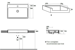 Фото Kerasan Cento 354801 Раковина полувстраиваемая на 70 см