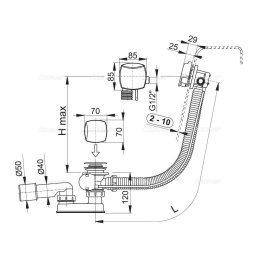 Фото Alcaplast Сифон для ванны с напуском воды через перелив металл/металл, A564KM3