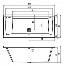 Фото Акриловая ванна 160x70 Riho (B024001005), прямоугольная, Гидромассаж: установка по желанию