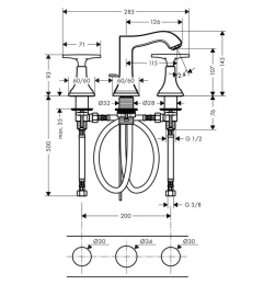 Смеситель для раковины на 3 отверстия 31306090 Hansgrohe Metropol Classic (хром, золото)