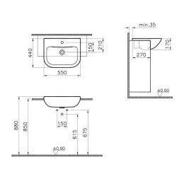 Раковина полувстраиваемая 55 см Vitra S20 (5524B003-0001) белый