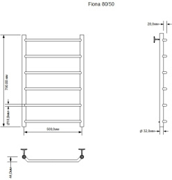 Фото Полотенцесушитель водяной Aquanet Fiona 800x500, хром