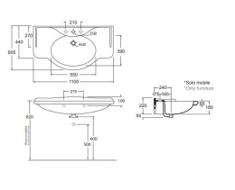 Фото Раковина подвесная Azzurra Giunone GIU200110/ALZAT bi*3 на 112 см