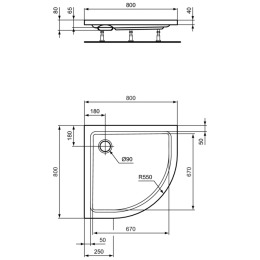 Душевой поддон 80X80X7 см Ideal Standard HOTLINE K277901