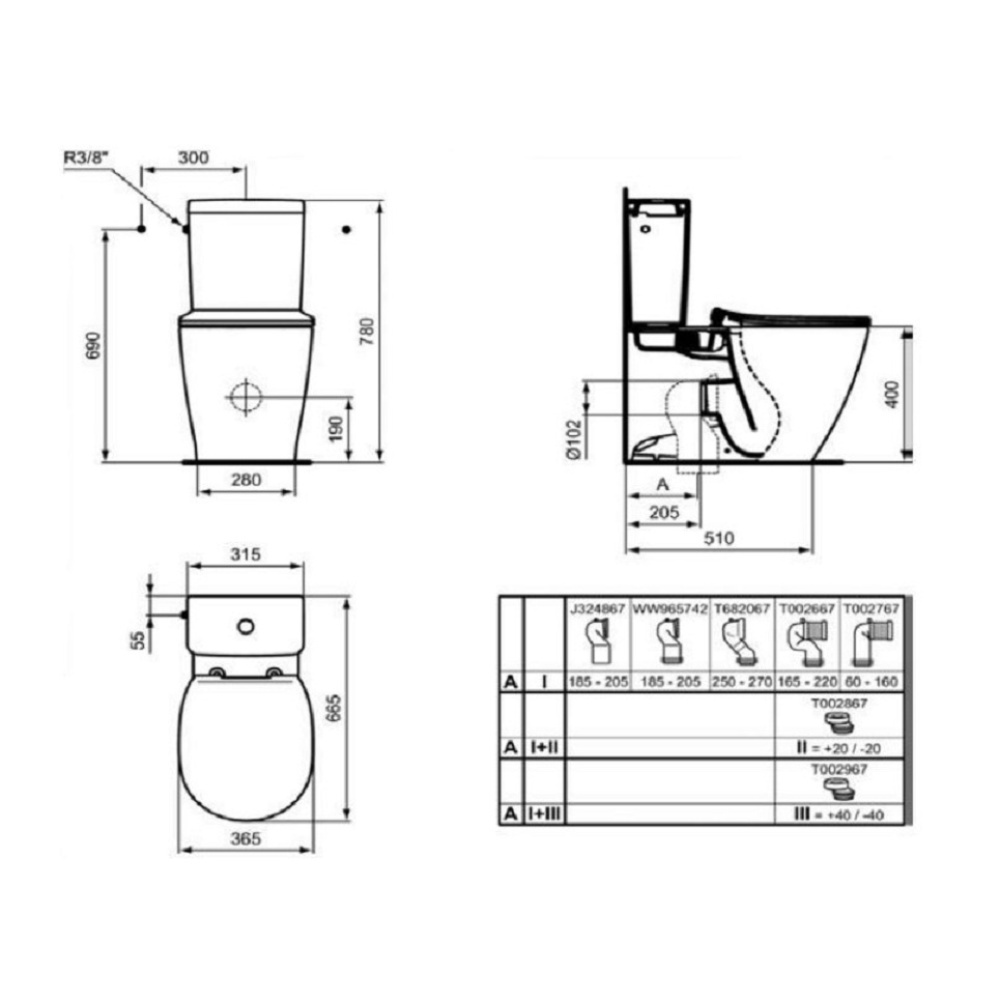 Напольный унитаз Ideal Standard Connect AquaBlade® E039701 с бачком E797001, безободковый
