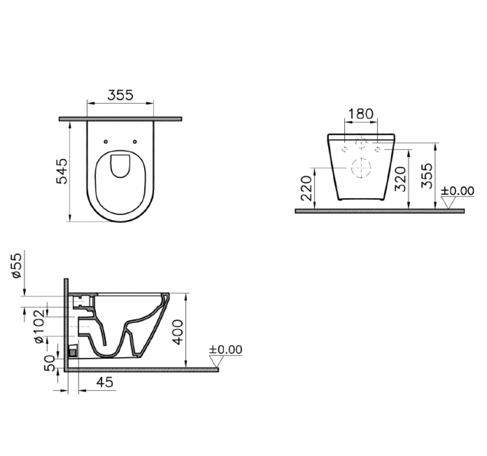 Подвесной унитаз с сиденьем Vitra Integra Square (9856B003-7205) белый
