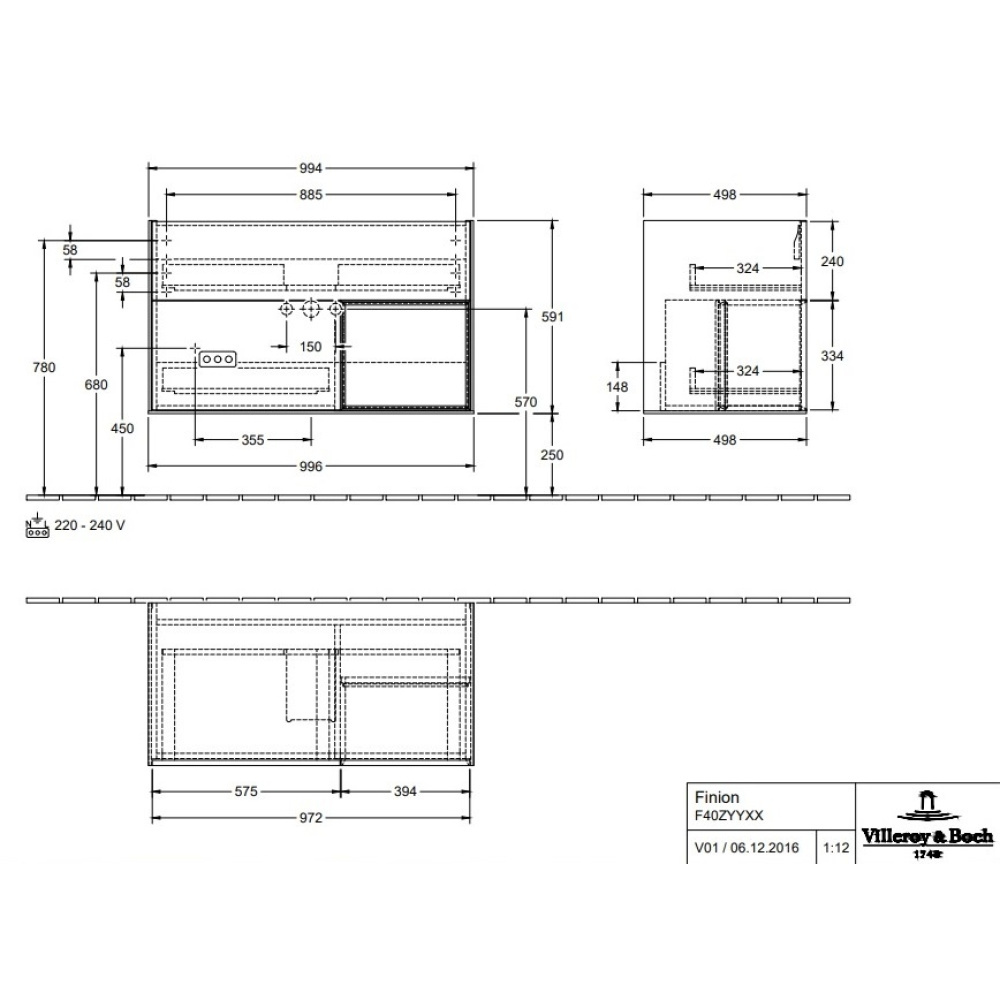 Villeroy Boch Finion F040HHMT Тумба под раковину 996х498 мм (sand matt/white matt)