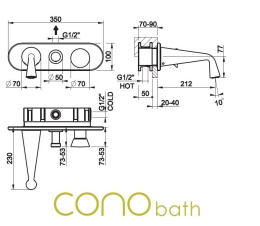 Внешние части смесителя для ванны Gessi Cono (45036#031) хром