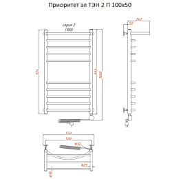 Полотенцесушитель Тругор  Приоритет эл ТЭН 2 П 100*50 (ЛЦ2) (Приоритет2/элТЭН10050 П)