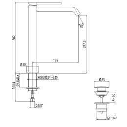 Gattoni Circle Two 9148/91C0 Смеситель для раковины высокий 302 мм