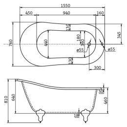 Акриловая ванна 155x76 BelBagno (BB06-1550), овальная