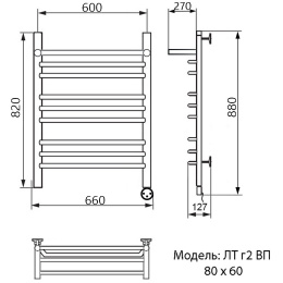 Фото Полотенцесушитель электрический Ника Trapezium ЛТ г2 ВП, правый тэн ЛТ Г2 ВП 80/60 прав