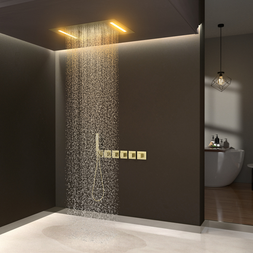 Фото Душевая система встроенная с термостатом Timo Petruma SX-5229/17SM золото матовое