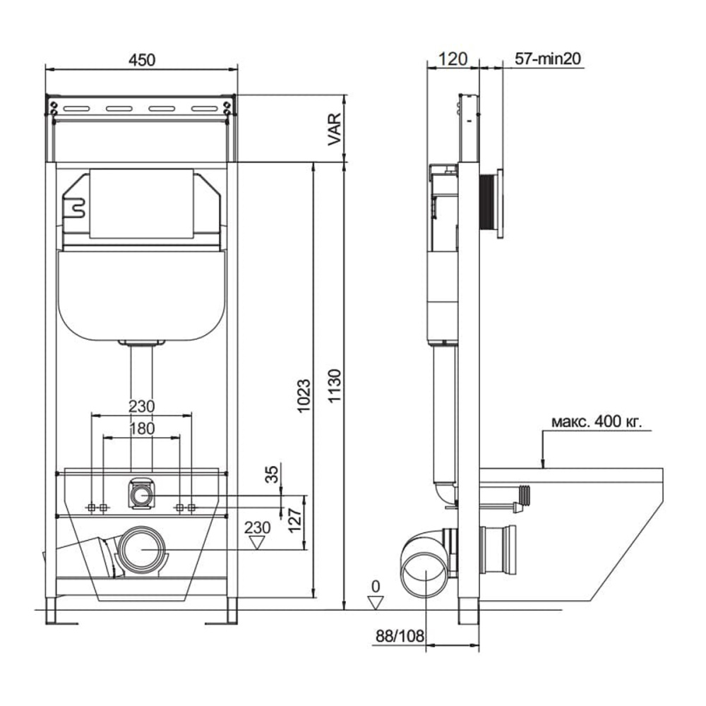 Фото Инсталляция Aquanika Basic ComboFix 10.702.45B.00.00 для подвесного унитаза с крепежом и шумоизоляци