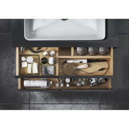 Фото Excellent Tuto MLEX.0103.600.BKBL Тумба под раковину 60 см (черный матовый/дуб), 2 ящика