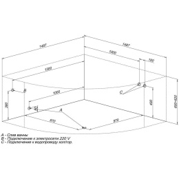 Акриловая ванна 150x150 Aquanet (00203901), Четверть круга