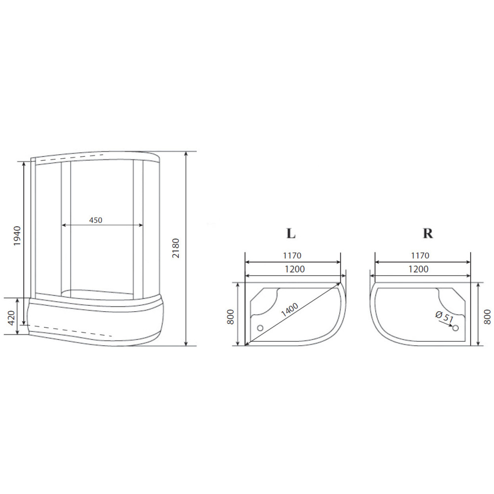 Душевая кабина 120x80x218 Timo (TE-0720L) С гидромассажем, акрил, Поддон глубокий