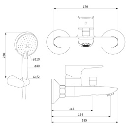 RedBlu by Damixa 781300000 Набор 2 в 1: Origin Evo 2, смеситель для в/д, Origin One 2.0 душ. набор: 