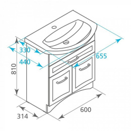 Тумба с раковиной Milardo Victoria 65 напольная белая (VIC65W1M95K)