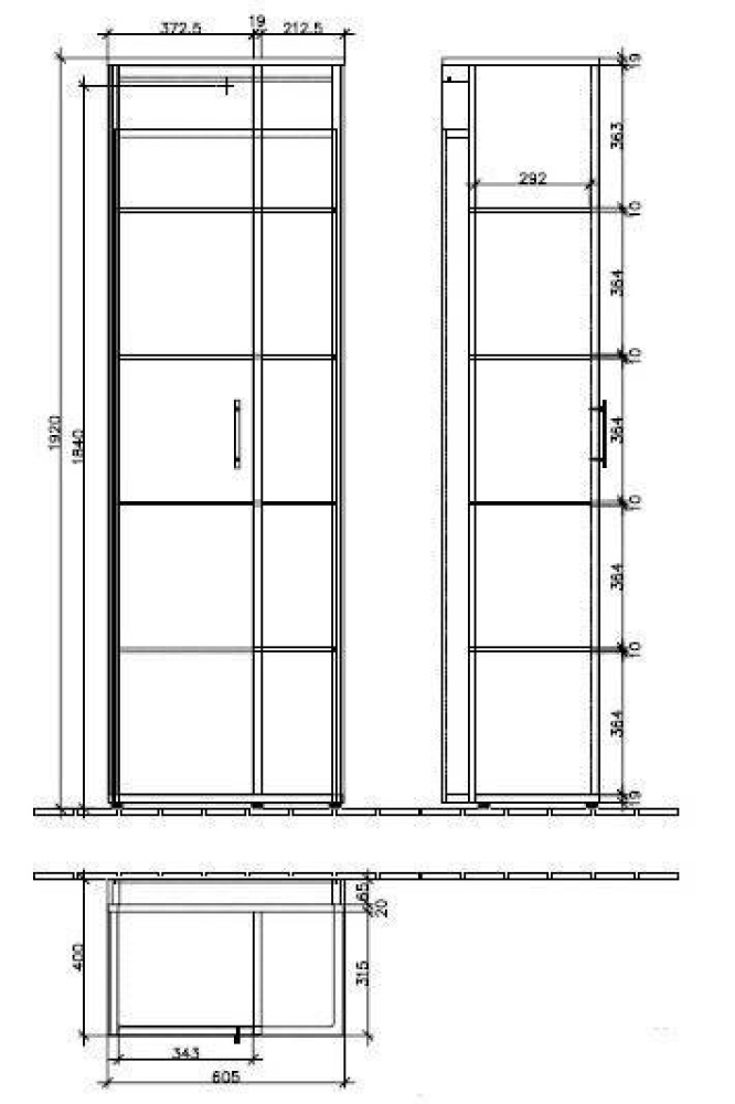 Шкаф-пенал A24200EE VILLEROY&BOCH City Life, 600 x 1910 x 400 мм