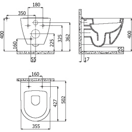 CREAVIT Унитаз подвесной ЧЕРНЫЙ TP325-11SI00E-0000