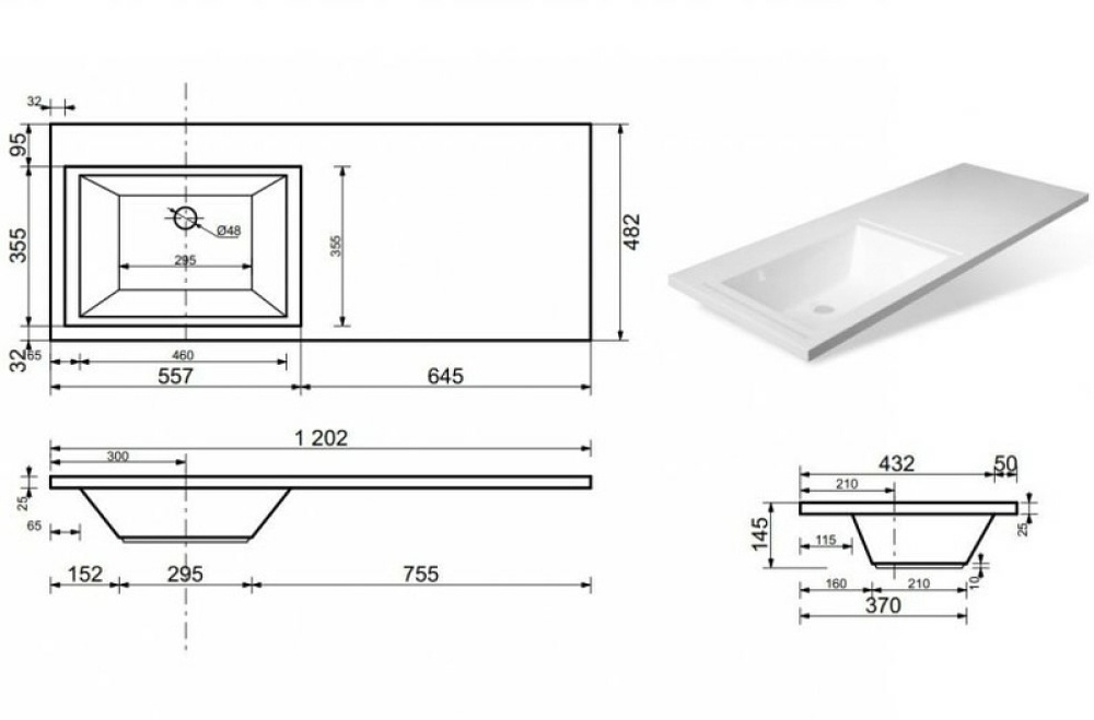 Фото Раковина 120 см Эстет Даллас (ФР-00001490) левая