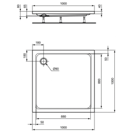 Душевой поддон 100X100X7 см Ideal Standard HOTLINE K276801