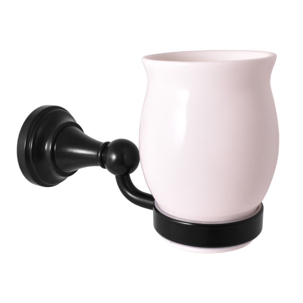 Фото Rav Slezak MKA0201CMAT Стакан одинарный фаянсовый с настенным держателем, ЧЁРНЫЙ МАТОВЫЙ