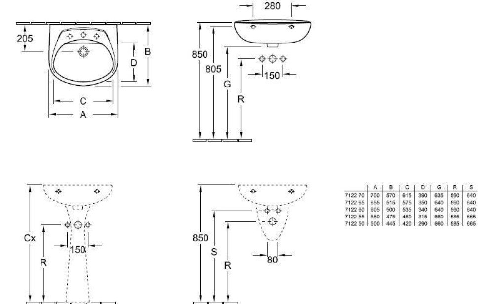 Фото Раковина 71226001 VILLEROY&BOCH OMNIA Classic, 605х500 мм, белый