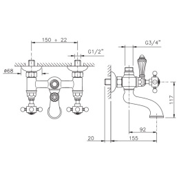 Смеситель Nicolazzi P.M.Blanc 1400DB78 для ванны и душа, под душевую стойку, ручка белая керамика
