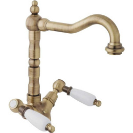 Смеситель Cezares FIRST-LS2-02-Bi для раковины, бронза, ручки белые