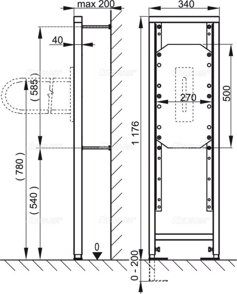 Фото Монтажная рама для поручней для людей с ограниченными физическими способностями AlcaPlast A106/1200