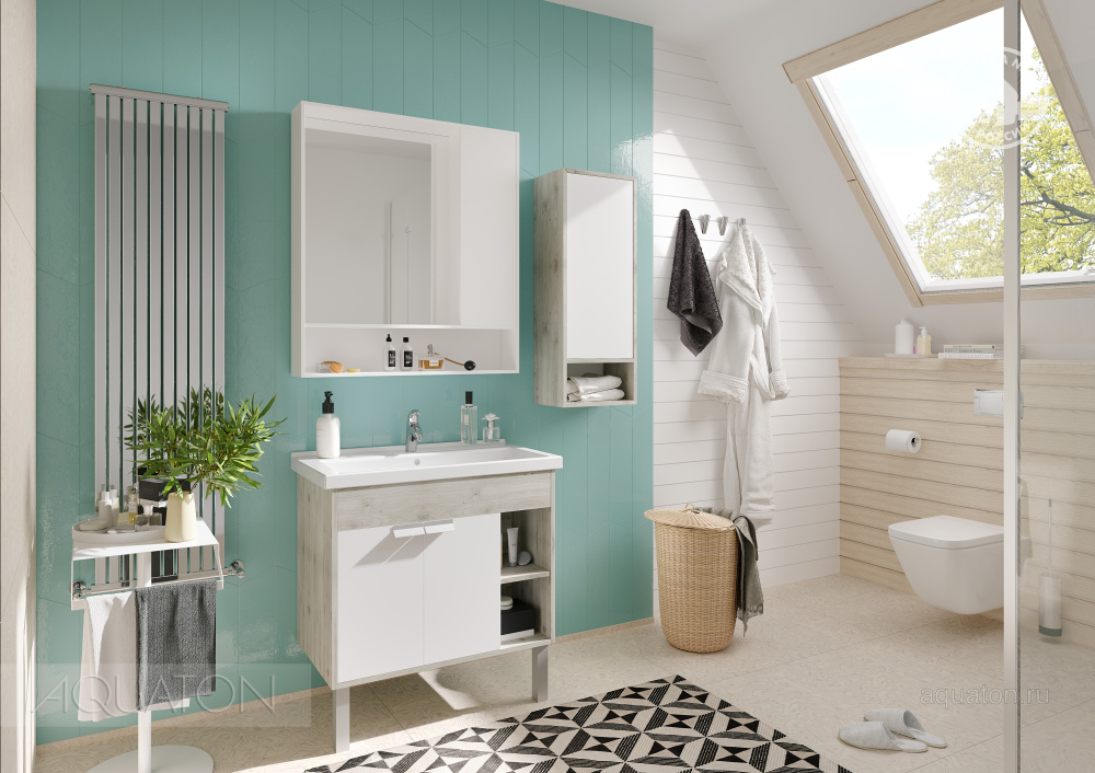 Зеркальный шкаф Aquaton Флай 80 белый, дуб крафт 1A237702FAX10