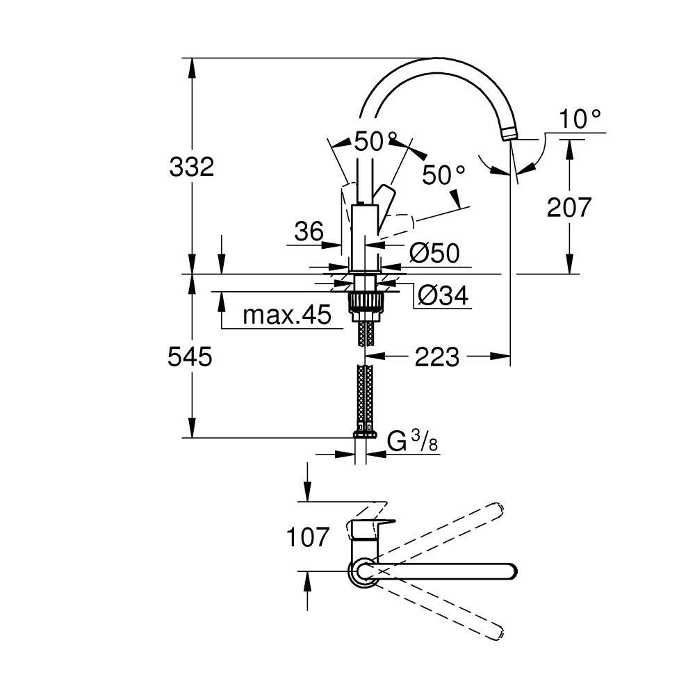 Смеситель для кухонной мойки GROHE Start Edge QuickFix  (30529001) с высоким C-образным изливом, хро