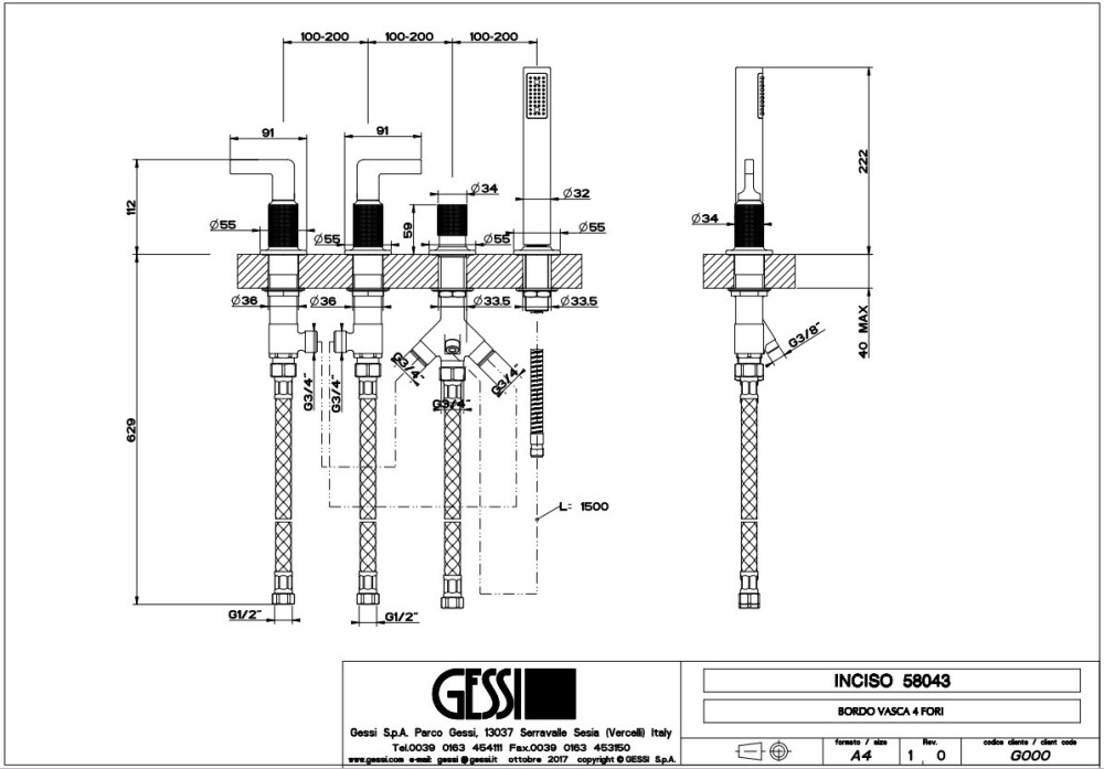 Фото Смеситель на борт ванны Gessi Inciso (58043#031) хром