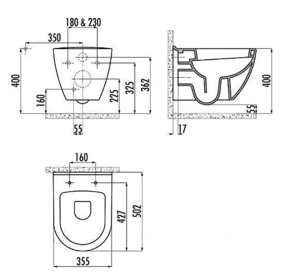 CREAVIT TP325-00SI00E-0000 (TP325.40000) Чаша унитаза с биде ЧЕРНЫЙ