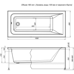 Акриловая ванна 155x70 Aquanet (00240091), прямоугольная