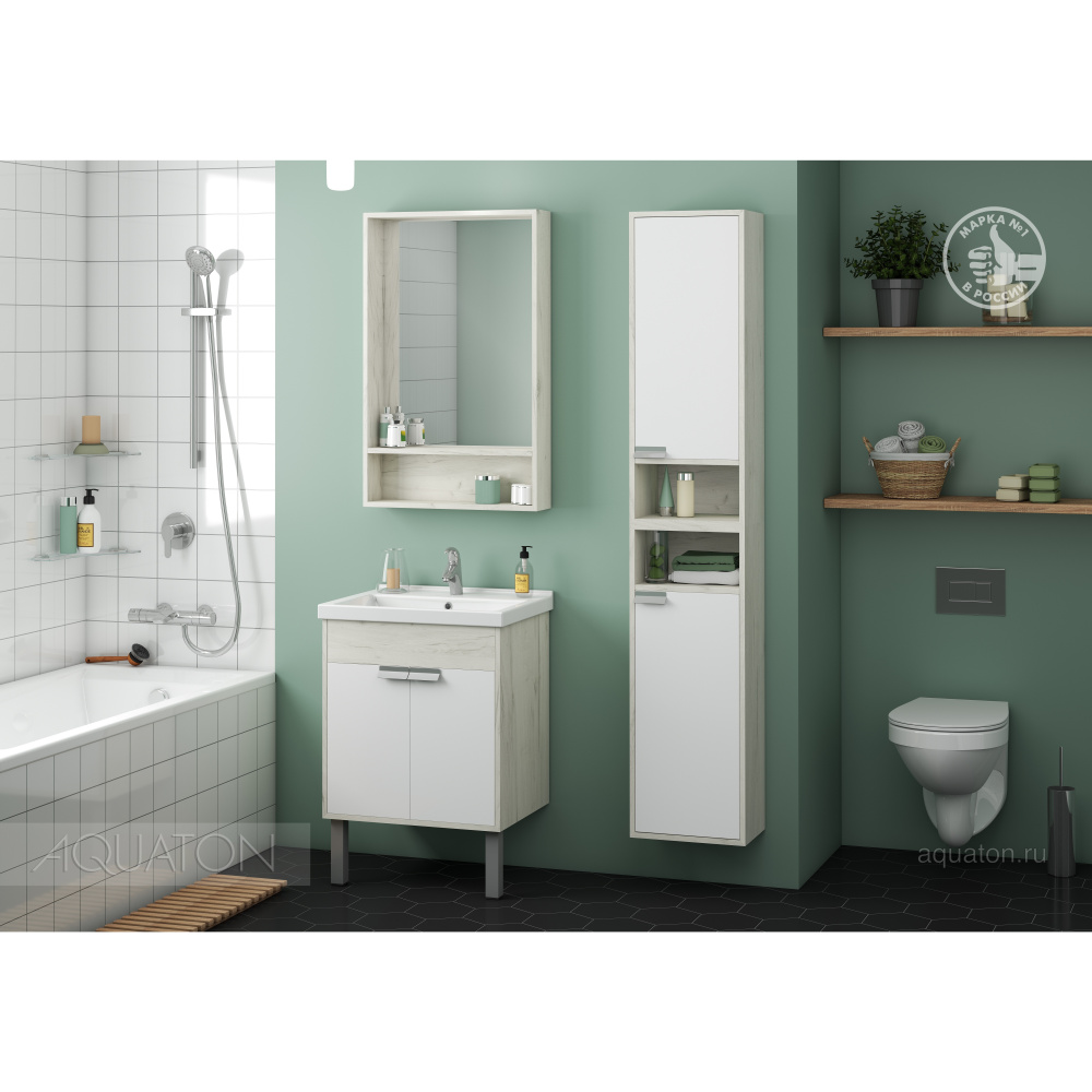 Шкаф - колонна Aquaton Флай 1-створчатый белый, дуб крафт правый 1A237903FAX1R