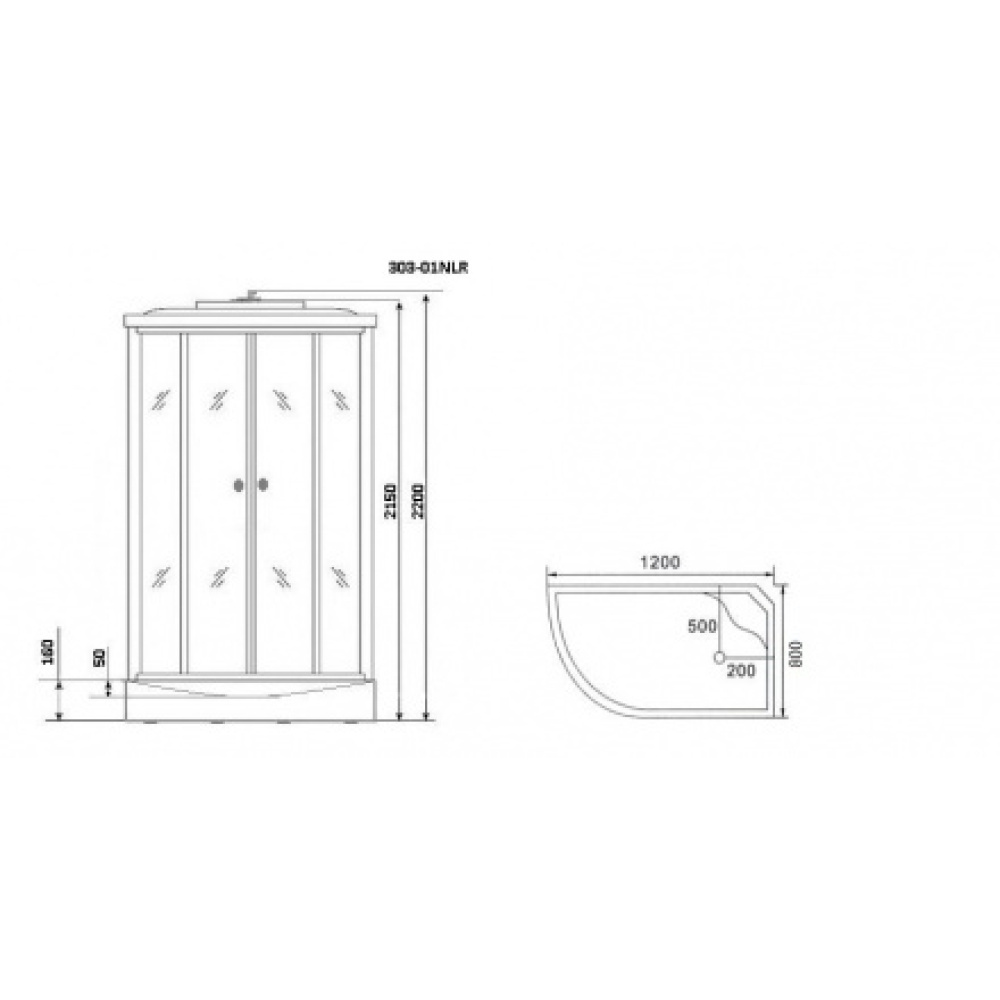 Душевая кабина 120x80x220 Niagara (NG-303-01LN) С гидромассажем, акрил, Поддон низкий